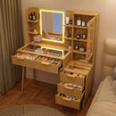 Fluted Glass-Top Makeup Vanity Desk with Glass Cabinet