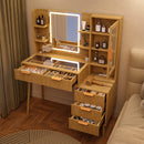 Fluted Glass-Top Makeup Vanity Desk with Glass Cabinet