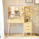 Fluted Glass-Top Makeup Vanity Desk with Glass Cabinet