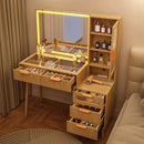 Fluted Glass-Top Makeup Vanity Desk with Glass Cabinet
