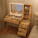 Fluted Glass-Top Makeup Vanity Desk with Glass Cabinet