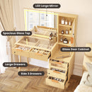 Fluted Glass-Top Makeup Vanity Desk with Glass Cabinet