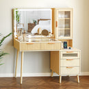 Fluted Glass-Top Makeup Vanity Desk with Glass Cabinet