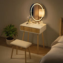 Small Makeup Vanity Table with Round LED Mirror and Stool