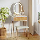 Small Makeup Vanity Table with Round LED Mirror and Stool