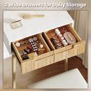 Small Makeup Vanity Table with Round LED Mirror and Stool