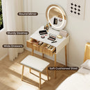 Small Makeup Vanity Table with Round LED Mirror and Stool
