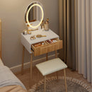 Small Makeup Vanity Table with Round LED Mirror and Stool