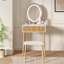 Small Makeup Vanity Table with Round LED Mirror and Stool