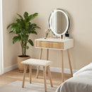 Small Makeup Vanity Table with Round LED Mirror and Stool