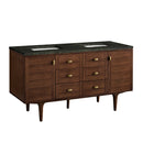 James Martin Amberly 60" Dual Mount Double Bathroom Vanity, Mid-Century Walnut