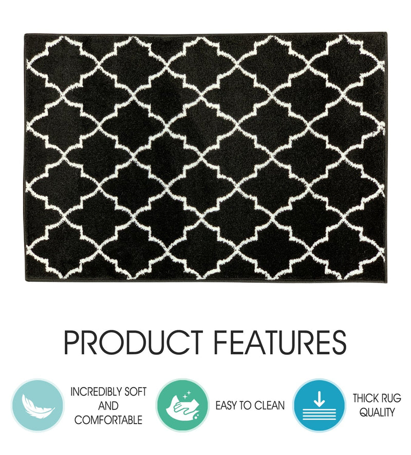 Sussex Home, Landing Rug, Slip Resistant Indoor Carpets Includes Adhesive Tape 2' x 3'-Trellisville Collection |Black&White