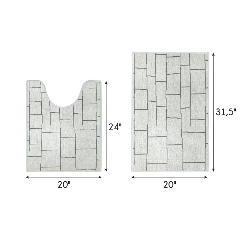 Grid Design 2 Piece Bathroom Rugs Set | Ivory
