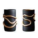 GobekUsa Black Snake Pattern Vase with Gold Accents
