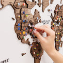 3D Wooden Panel World Map - Dark Walnut