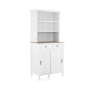 Freestanding Kitchen Pantry with Hutch Sliding Door and Drawer-White by LJGDeals