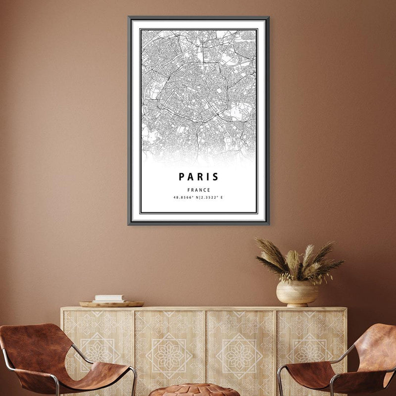 Paris White Map Canvas