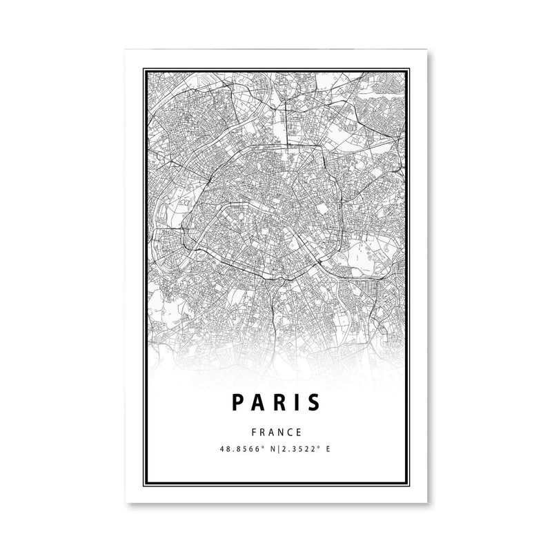 Paris White Map Canvas