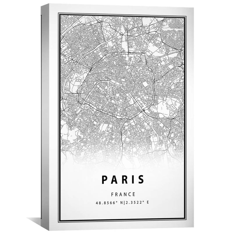 Paris White Map Canvas