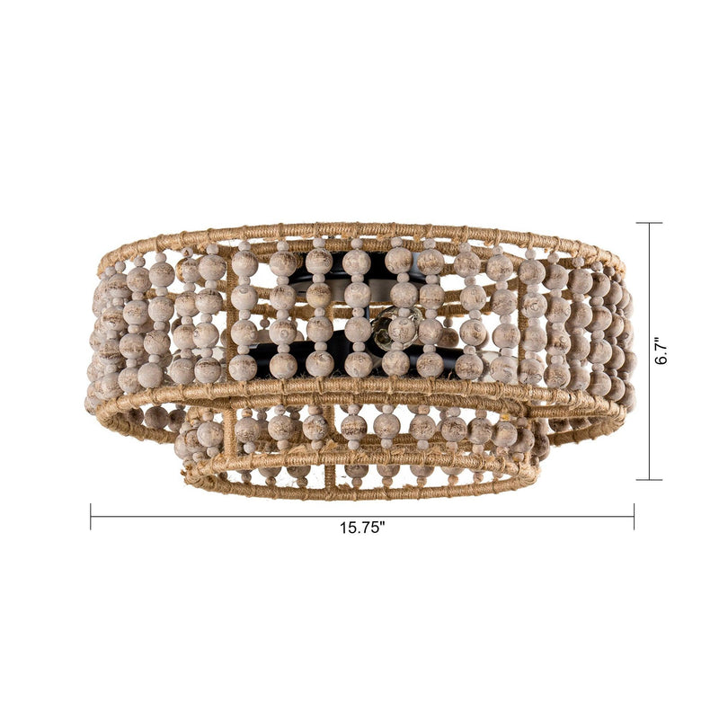 Farmhouse 3-Light Wood Beaded Flush Mount Ceiling Lights