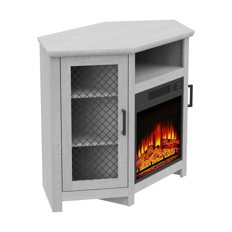 45" Corner Electric Fireplace TV Stands Console Table with 2 Metal Mesh Doors