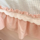 GobekUsa Blue Pink Lattice Bedding Set: Princess Ruffles Bow, 100% Cotton Quilt Cover, Sheet, Pillowcases