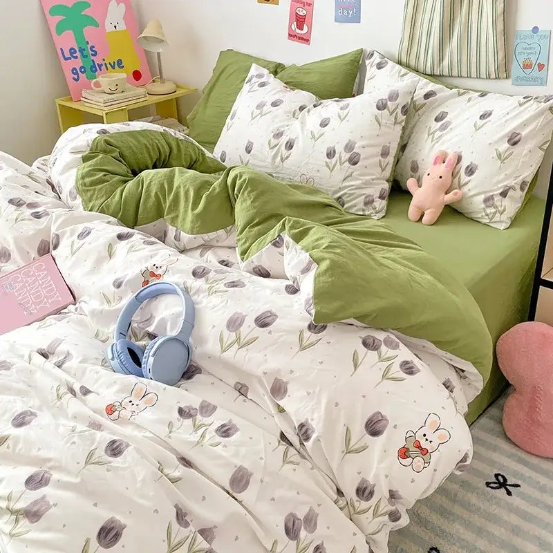 GobekUsa Cartoon Pattern Cotton Bed Sets Quilt Cover Sheet Pillowcase Bedclothes, photo 16 of 25