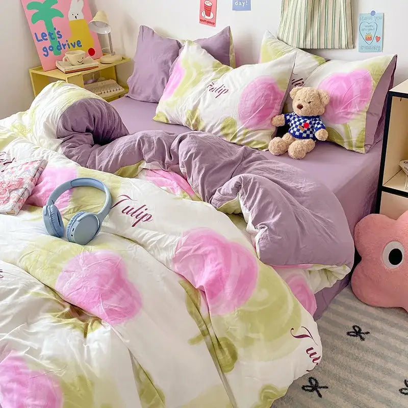 GobekUsa Cartoon Pattern Cotton Bed Sets Quilt Cover Sheet Pillowcase Bedclothes, photo 12 of 25