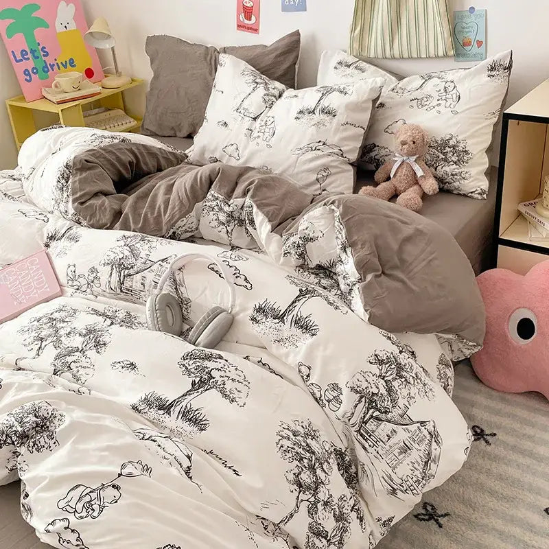 GobekUsa Cartoon Pattern Cotton Bed Sets Quilt Cover Sheet Pillowcase Bedclothes, photo 21 of 25