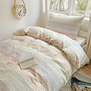 GobekUsa Cotton Grid Pattern Bedding Set with Duvet Cover & Pillowcases for Double Bed