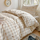 GobekUsa Cotton Grid Pattern Bedding Set with Duvet Cover & Pillowcases for Double Bed