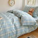 GobekUsa Cotton Grid Pattern Bedding Set with Duvet Cover & Pillowcases for Double Bed