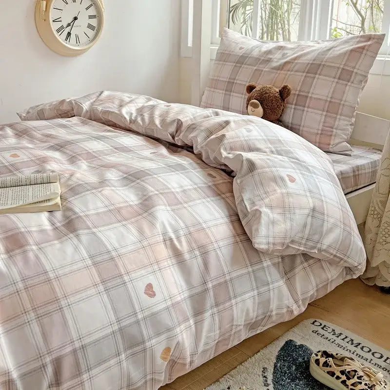 GobekUsa Cotton Grid Pattern Bedding Set with Duvet Cover & Pillowcases for Double Bed, photo 7 of 13