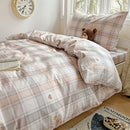 GobekUsa Cotton Grid Pattern Bedding Set with Duvet Cover & Pillowcases for Double Bed