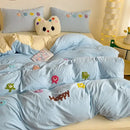 GobekUsa Cartoon Towel Embroidery Bedding Set in Soft Washed Cotton for Kids