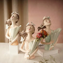 GobekUsa 30cm Pink Butterfly Girl Vase Statue Modern Home Decor Resin Figurines