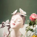 GobekUsa 30cm Pink Butterfly Girl Vase Statue Modern Home Decor Resin Figurines