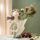 GobekUsa 30cm Pink Butterfly Girl Vase Statue Modern Home Decor Resin Figurines