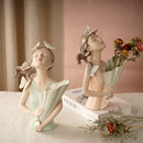 GobekUsa 30cm Pink Butterfly Girl Vase Statue Modern Home Decor Resin Figurines