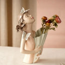 GobekUsa 30cm Pink Butterfly Girl Vase Statue Modern Home Decor Resin Figurines