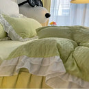 GobekUsa Double-Layer Lace Bubble Cotton Bedding Set - Soft Skin-Friendly Bed Linens