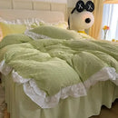 GobekUsa Double-Layer Lace Bubble Cotton Bedding Set - Soft Skin-Friendly Bed Linens