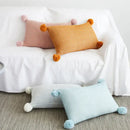 Pastel knit pompom ball cushion cover bedroom decor by Decorbites