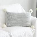 Pastel knit pompom ball cushion cover bedroom decor by Decorbites
