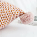 Pastel knit pompom ball cushion cover bedroom decor by Decorbites