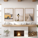 California Beach Set of 3 Prints. Surfer, Retro Van Decor by Wall Art Set