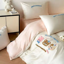 GobekUsa Cartoon Embroidery Cotton Bedding Set - Summer Cool, Skin Friendly Flat Sheet Kit