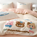 GobekUsa Cartoon Embroidery Cotton Bedding Set - Summer Cool, Skin Friendly Flat Sheet Kit