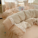 GobekUsa Cotton Small Florals Princess Bedding Set - Queen Size - Duver Cover Bed Sheet Bed Skirt Pillowcases