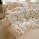 GobekUsa Cotton Small Florals Princess Bedding Set - Queen Size - Duver Cover Bed Sheet Bed Skirt Pillowcases